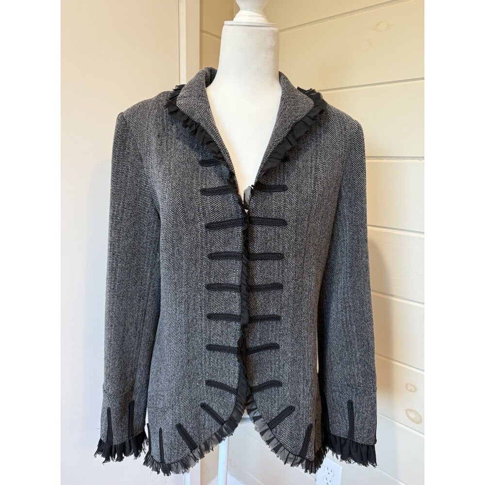 INSIGHT Women Blazer Jacket High Collar Ruffled Trim Decorative Costume Regal 8